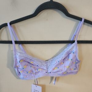 Savage X Fenty Lavender Lace Trim Bralette with Multicolor Print